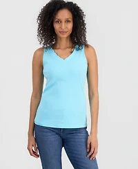 Style & Co Women's Cotton Scalloped V-Neck Sleeveless Top, Exclusively at Macy's