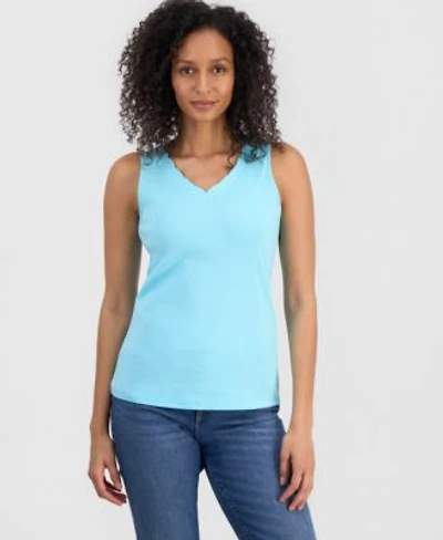Style Co Womens Cotton Scalloped V Neck Sleeveless Top Exclusively At Macys