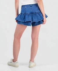 Tinseltown Juniors' High-Rise Ruffled Denim Skort
