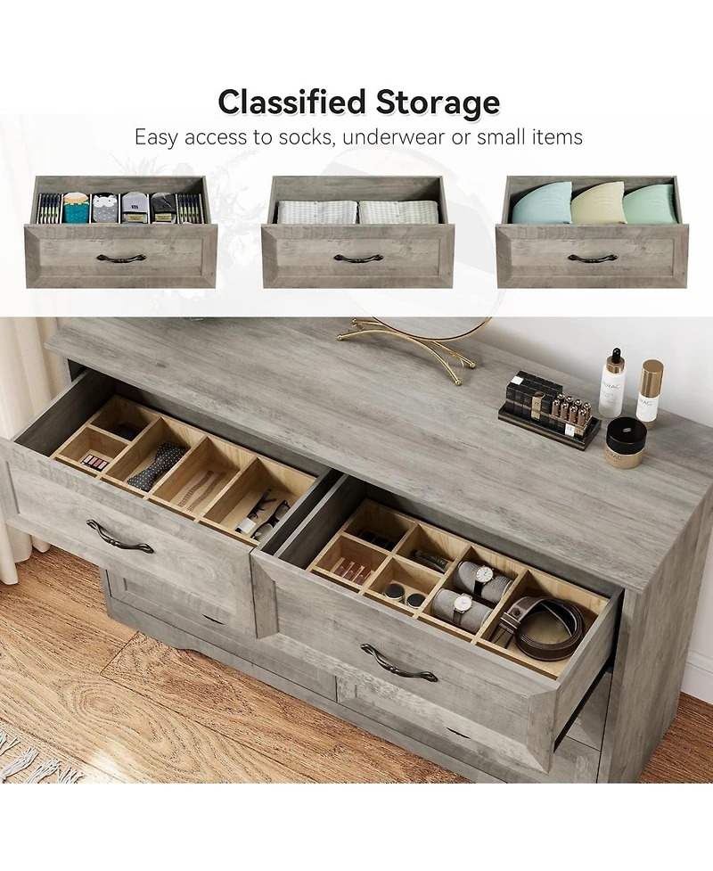 gaomon Takywep 6-Drawer Dresser for Bedroom - Farmhouse Modern Wooden Storage Chest with Metal Handles, Organizer Bedroom, Living Room