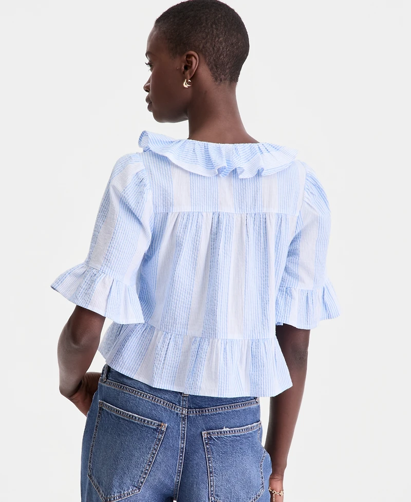 On 34th Women's Short Sleeve Ruffle-Front Cotton Blouse, Macy's Exclusive