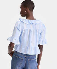 On 34th Women's Short Sleeve Ruffle-Front Cotton Blouse, Macy's Exclusive