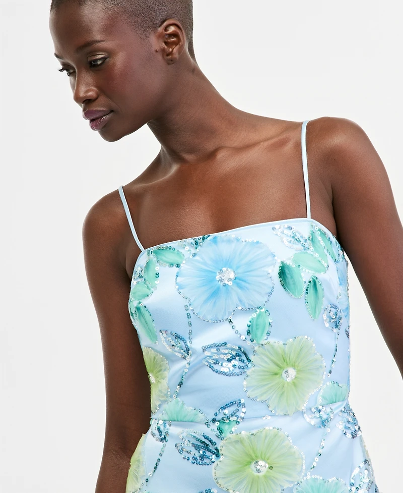 Eliza J Women's Embellished Square-Neck Midi Mesh Dress