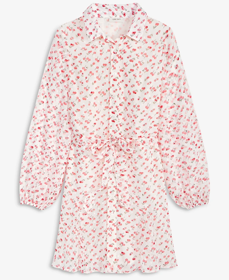 On 34th Women's Cherry Print Tie-Belt Button-Front Dress, Macy's Exclusive