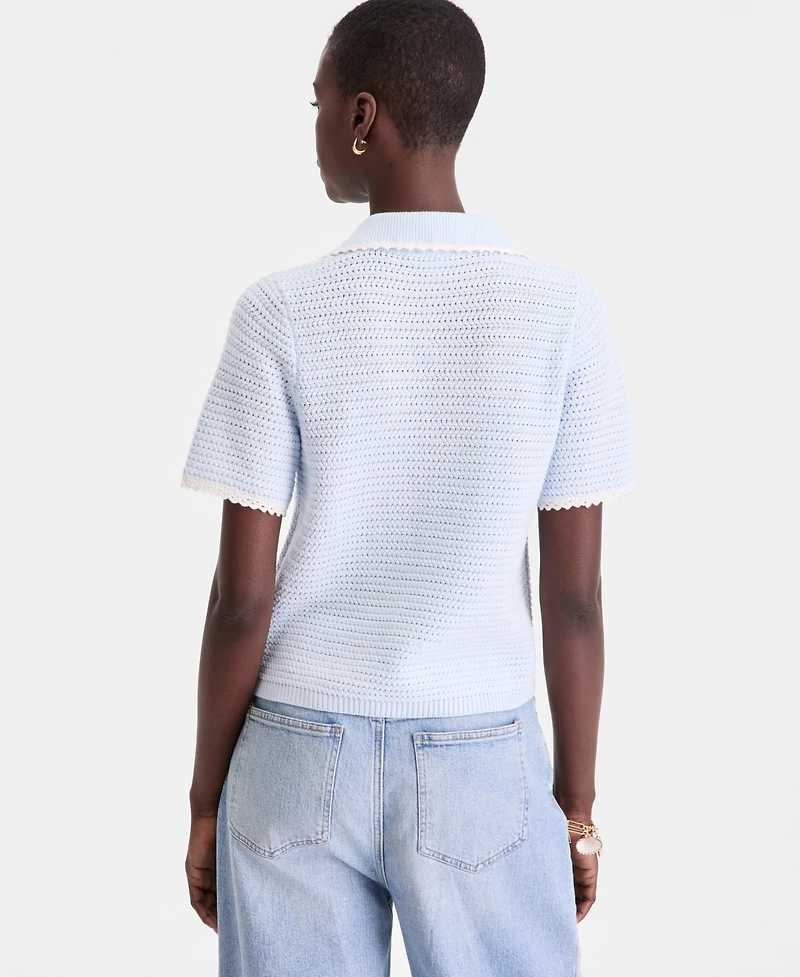 On 34th Women's Collared Short-Sleeve Crochet Sweater, Macy's Exclusive