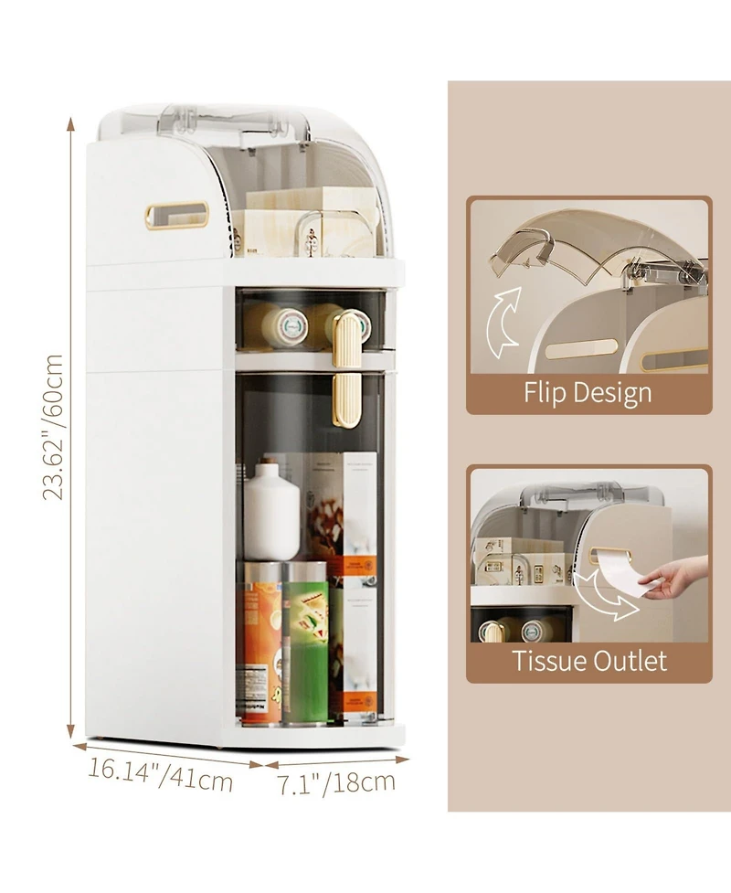 Homfan 2-Tier Slim Plastic Storage Cabinet – Waterproof Bathroom Organizer with Drawers Transparent Accents