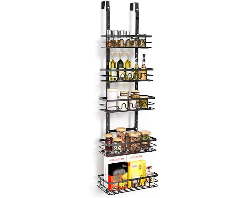 Homfan Over The Door Pantry Organizer, Metal Hanging Spice Rack for Pantry Door, Multi-Tier Over The Door Organizer 5 Layers