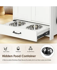 Cozito Pet Feeding Station with Pull-Out Bowls and Storage Shelves, Side Hooks, White