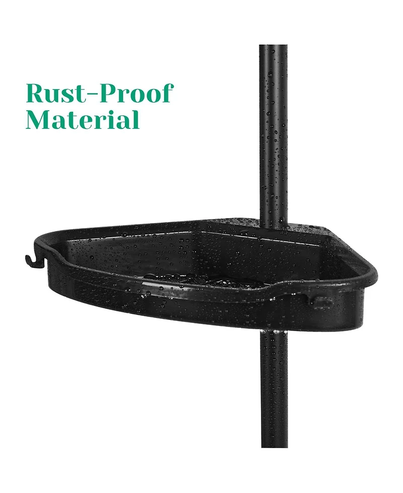 Homfan Corner Shower Caddy Tension Pole, Rust-Resistant Bathroom Storage Organizer with 4-Tier Adjustable Shelves & Rubber Pad, 101.6''- 122'' Height