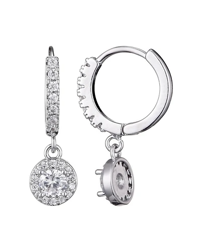 Adornia Silver Cz Halo Drop Huggie Hoop Earrings