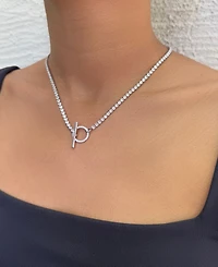 Adornia Silver Crystal Toggle Tennis Necklace