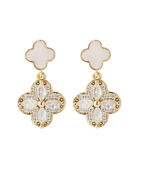 Adornia Gold Mother of Pearl and Cz Clover Drop Earrings
