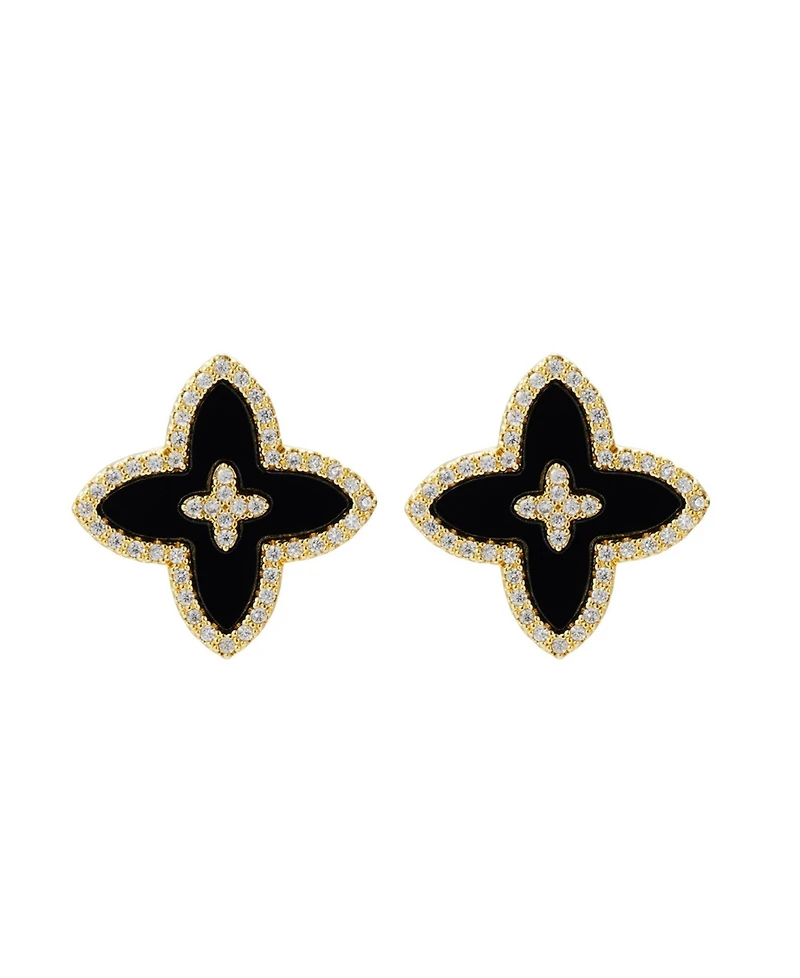Adornia Gold Cz Black Statement Flower Stud Earrings