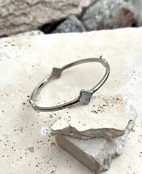 Adornia Silver Mother of Pearl Clover Bangle Bracelet