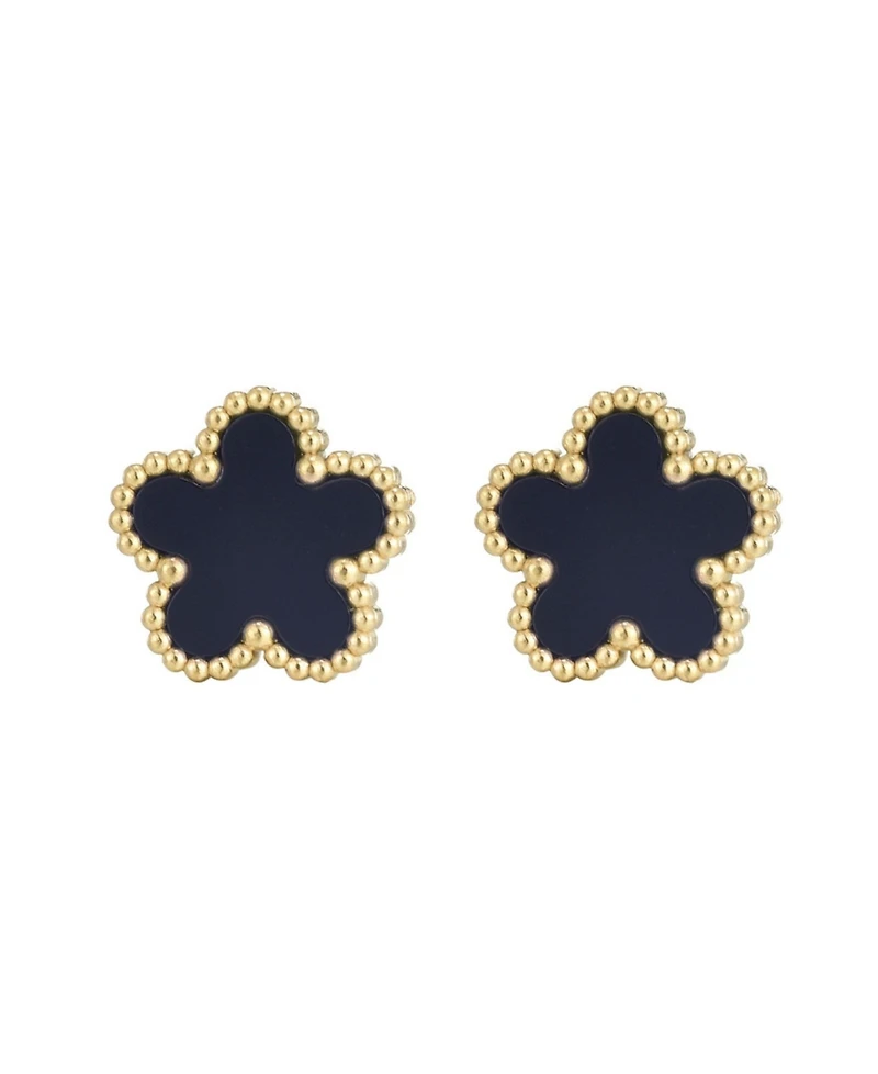 Adornia Tarnish Resistant Gold Black 5-Leaf Clover Stud Earrings