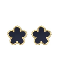 Adornia Tarnish Resistant Gold Black 5-Leaf Clover Stud Earrings