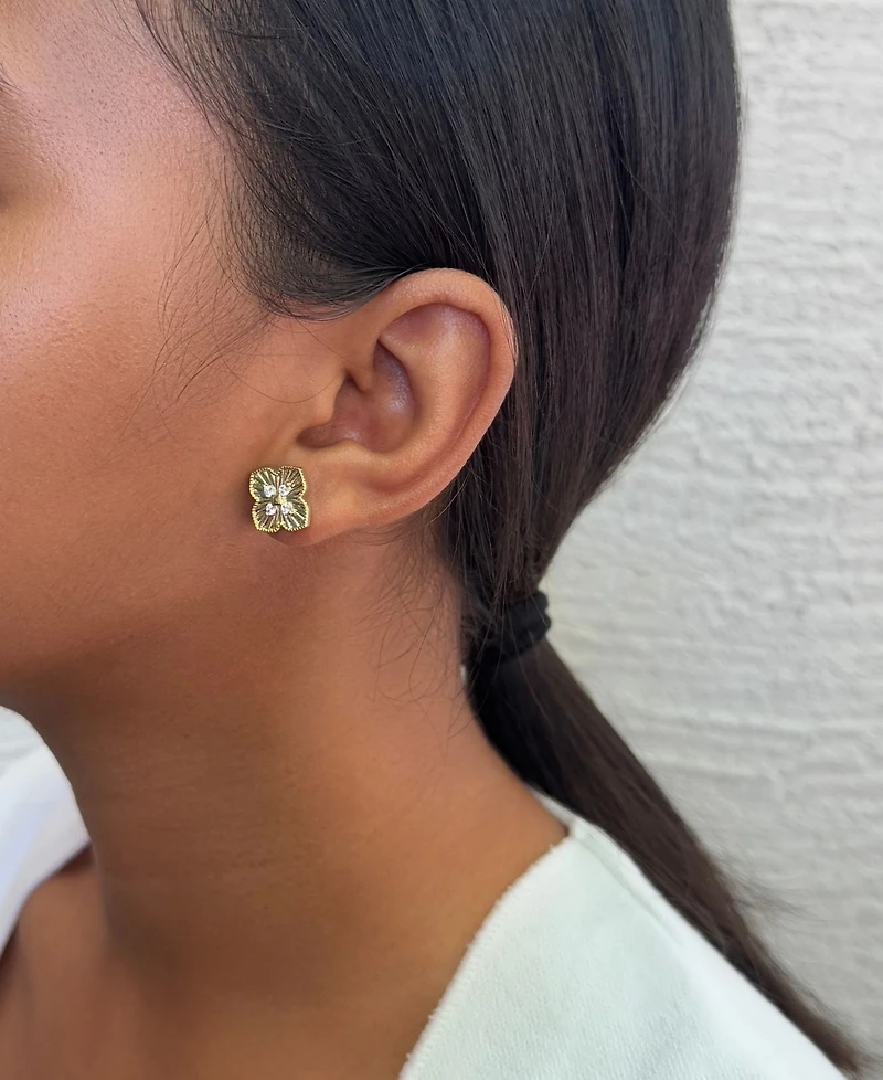 Adornia Gold Cz Pointed Prismatic Clover Stud Earrings