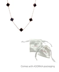 Adornia Rose Gold Black Flower Station Necklace