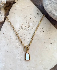 Adornia Tarnish Resistant Gold Mother of Pearl Toggle Necklace