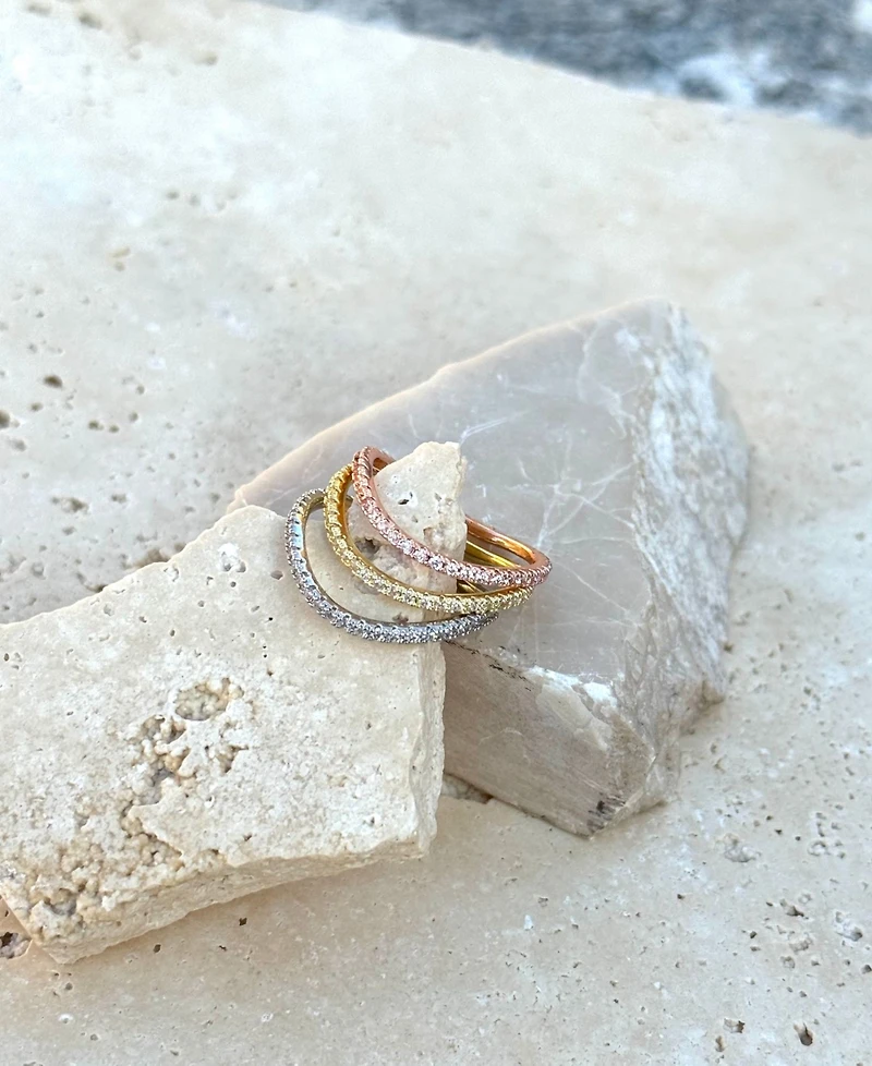 Adornia Cz Tri-Color Curved Eternity Band Nesting Ring Set