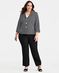 Kasper Plus Dot-Jacquard 3/4-Sleeve Blazer