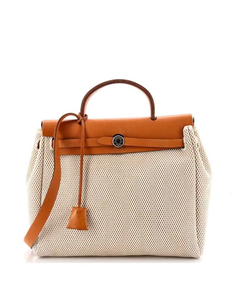 Pre-Owned HERMES 31 Herbag Zip Criss Viking Toile and Leather