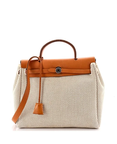 Pre-Owned HERMES 31 Herbag Zip Criss Viking Toile and Leather