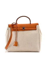 Pre-Owned HERMES 31 Herbag Zip Criss Viking Toile and Leather