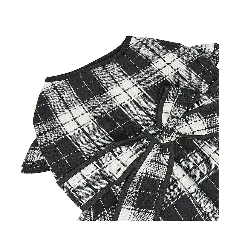 Dogs & Cats Co. Soft Flannel Plaid Dog Dress with Velvet Bowties Pink 14"