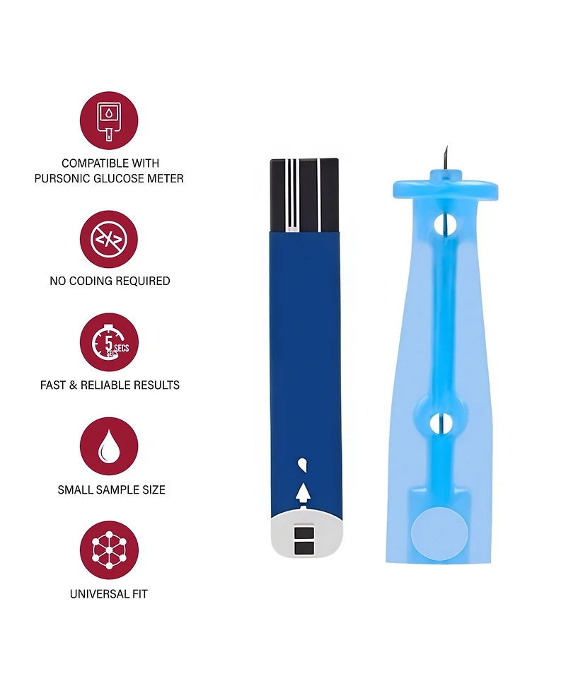 Pursonic Blood Glucose Monitoring Bundle – Glucose Meter with Bluetooth + 50 Test Strips + 50 Sterile Lancets