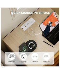 Gaomon 1PC Natural Fluted Nightstand, 2-Drawer Bedside Table with Charging Station & Open Storage