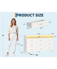 gaomon 9-Drawer Tall Dresser with App-Controlled Rgb Lights & Charging Station, Modern Wooden Chest 3 Outlets/2 Usb