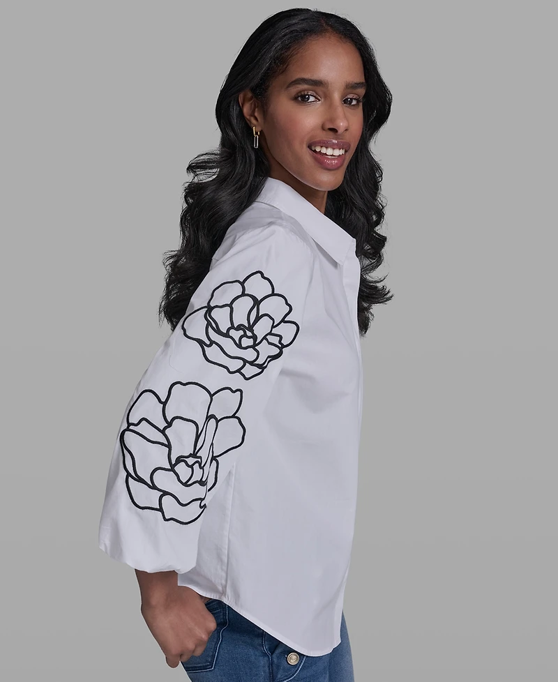 Karl Lagerfeld Paris Petite Collared Neck Shirt