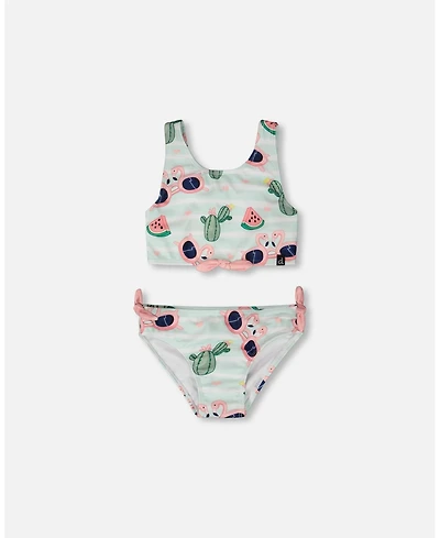 Deux par Girls Two-Piece Swimsuit Flamingo and Cactus Print