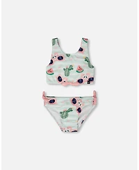 Deux par Girls Two-Piece Swimsuit Flamingo and Cactus Print