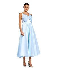 Mac Duggal Women's Sleeveless Satin Midi Dress with Bow Detail