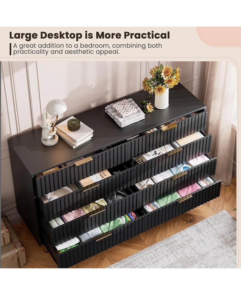 gaomon 8 Drawer Dresser for Bedroom, Fluted Dresser with Large Drawers and Sturdy Legs Support, Dressers & Chests of Drawers for Bedroom