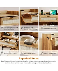 gaomon Rattan Nightstand, Bedside Table with Type-c Charging Station
