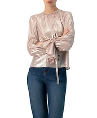 Ivonne Women's Straight Metallic Sheer Blouse