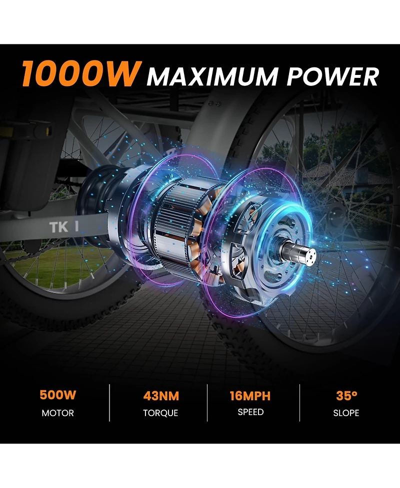 Mooncool TK1 500W Folding Electric Tricycle for Adults, 20" x 3.0" Wheel