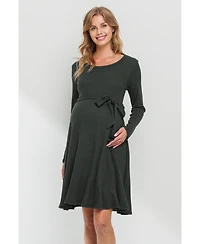 Hello Miz Maternity Rib Knit Empire Waist Long Sleeve Knee-Length Dress