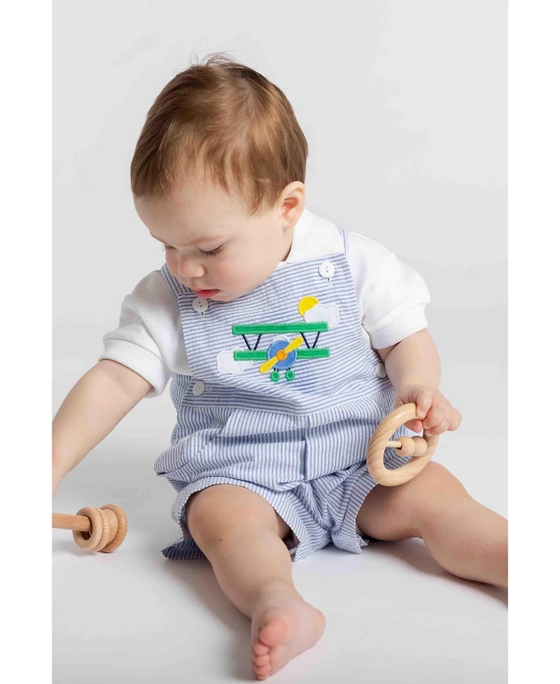 Florence Eiseman Baby Boy Seersucker Shortall With Airplane