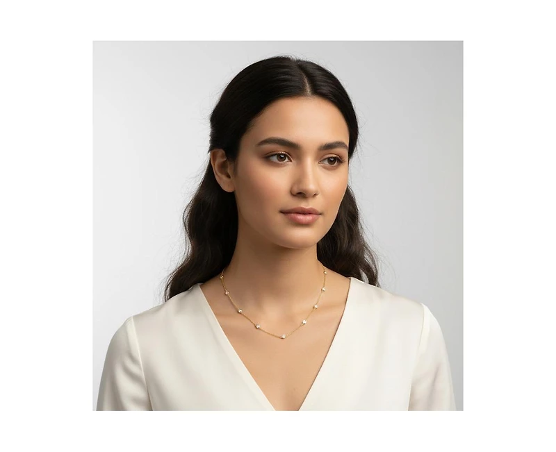 Rachel Glauber Classic Bezel Set Cubic Zirconia Chain Station Necklace