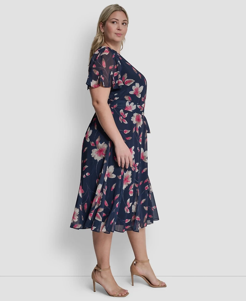 Dkny Plus Jewel Neck Fit & Flare Midi Dress