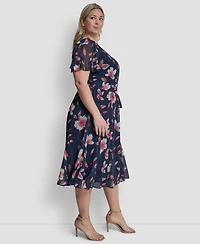 Dkny Plus Jewel Neck Fit & Flare Midi Dress