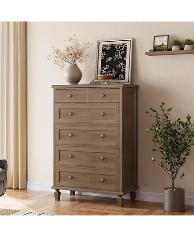 gaomon Vintage 6 Drawer Dresser for Bedroom, Tall Wood Dresser with Tapered Legs Support Dresser