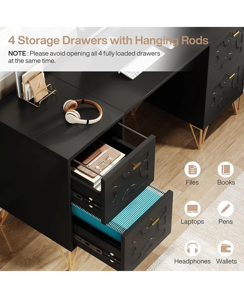 Tribesigns Computer Desk 59", Home Office with 4 File Drawers, Writing Table Elegant