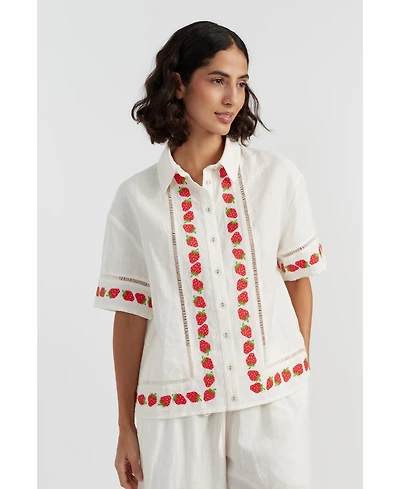 Chinti & Parker Women's Linen-Blend Strawberry Shirt