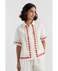 Chinti & Parker Women's Linen-Blend Strawberry Shirt