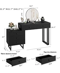 gaomon Vanity Desk with Mirror & 3-Color Led Lights, Modern Makeup Vanity with 5 Drawers
